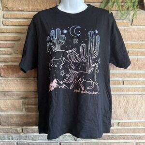 Sugar & Jade Girls Jr Size L 12/14 Short Sleeve Seek Adventure Horses Nature Blk